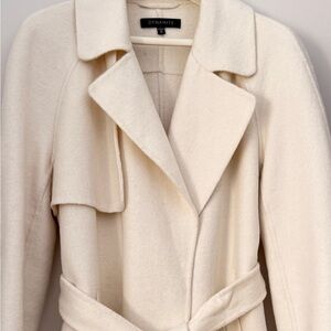 Ivory Wool-Blend Belted Coat